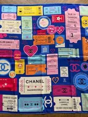 Chanel Ticket Print Silk Scarf